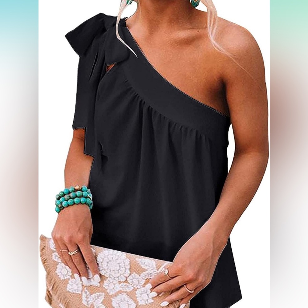 Black one shoulder tie shirt